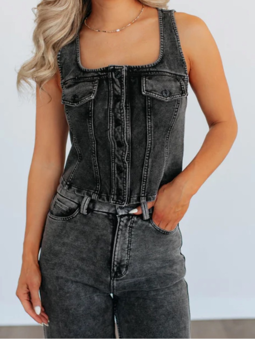 NWOT White Birch Knit Denim Vest, Black